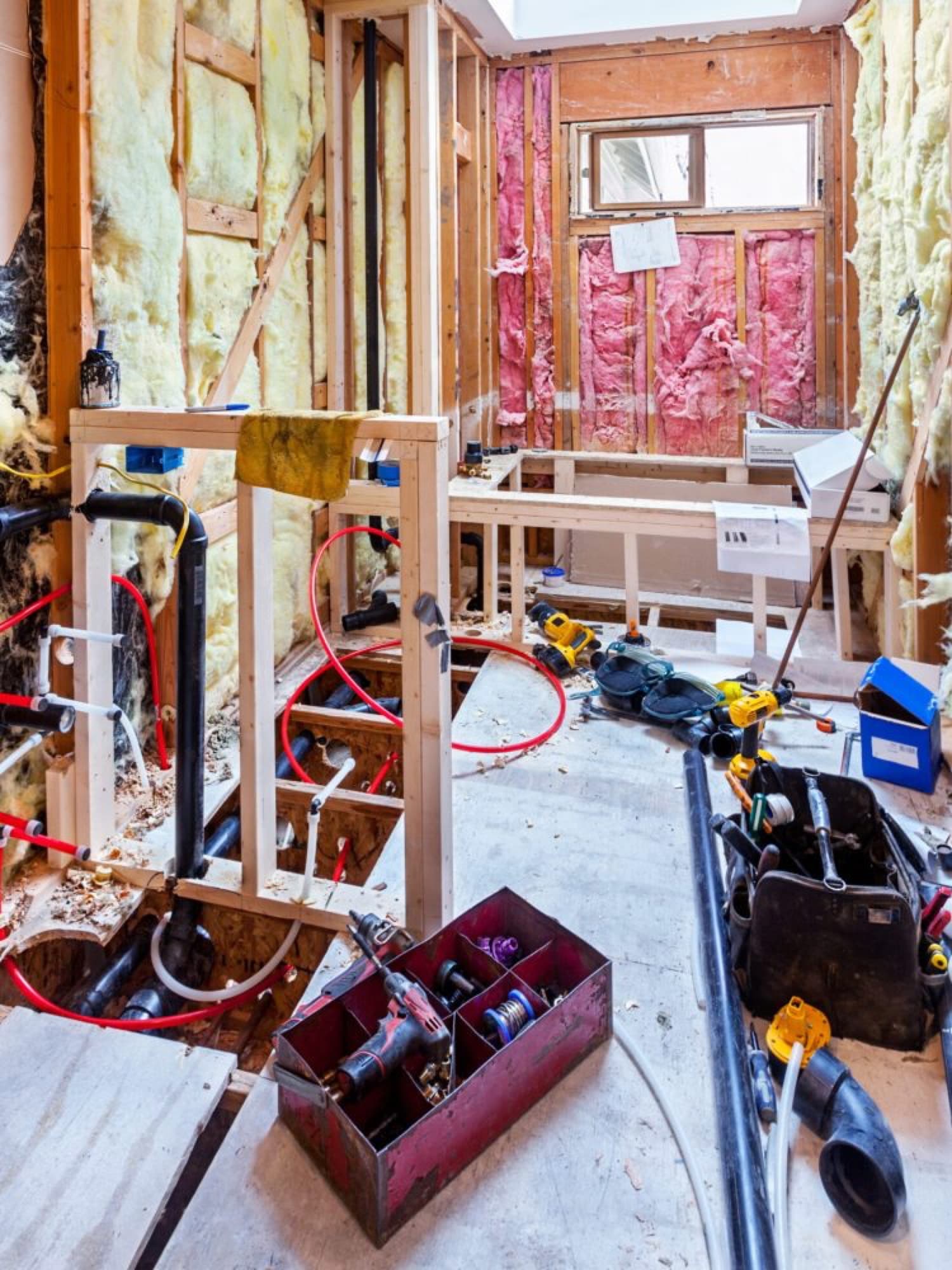 Plumbing rough-in during a home remodel